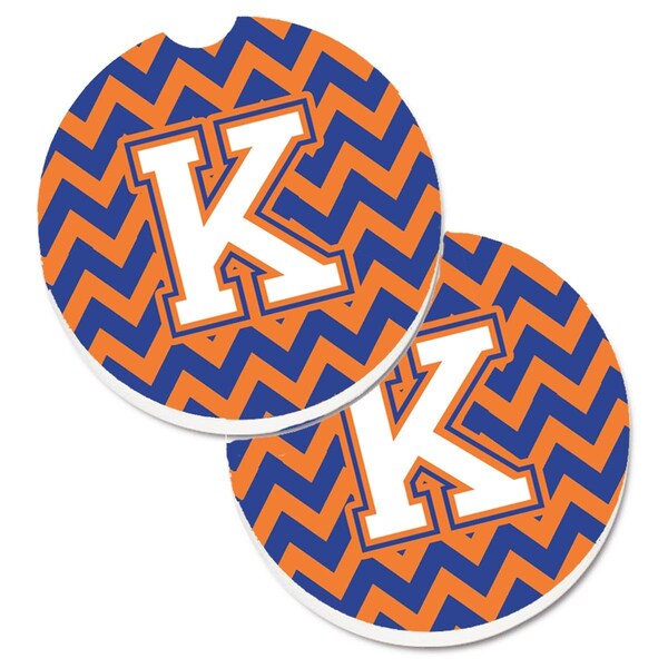 Carolines Treasures Letter K Chevron Blue and Orange No.3 Set of 2 Cup Holder Car Coaster CJ1060-KCARC - main